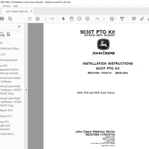 John Deere 9430, 9530 & 9630 Track Tractor Installation Instruction Manual PDF