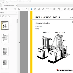 Jungheinrich Forklift EKS 410 513 515k 515 Operating Manual 52025221 PDF