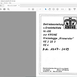 KRONE KE 2 2,5 3 KE4 Betriebsanleitung und Ersatzteilliste Manual - PDF