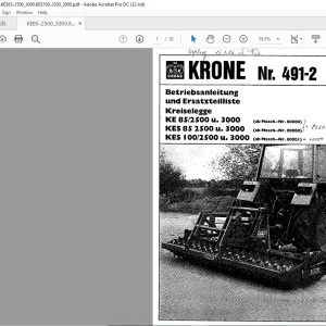 KRONE Kreiselegge KE 85/2500 u. 3000 Betriebsanleitung und Ersatzteilliste Manual