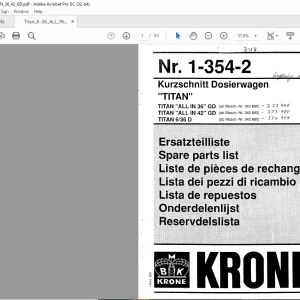 KRONE Kurzschnitt Dosierwagen TITAN "ALL IN 36" GD TITAN "ALL IN 42" GD Ersatzteilliste Manual