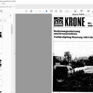 KRONE Mustang 100/120/149 Bedienungsanleitung und Ersatzteilliste Manual