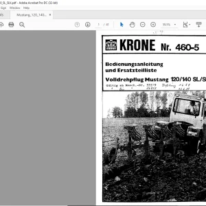 KRONE Mustang 120/140 SL/SLV Bedienungsanleitung und Ersatzteilliste Manual