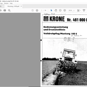 KRONE Mustang 140 S Bedienungsanleitung und Ersatzteilliste Manual