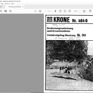 KRONE Mustang SL 90 Bedienungsanleitung und Ersatzteilliste Manual