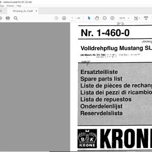 KRONE Mustang SL/V Ersatzteilliste Manual - PDF DOWNLOAD