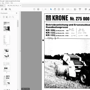KRONE Rundballenpresse KR 100 KR 125 KR 155 Betriebsanleitung und Ersatzteilliste MANUAL