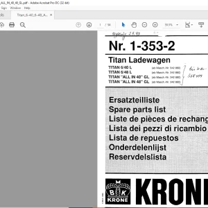 KRONE Titan Ladewagen TITAN 640 L TITAN 648 L TITAN ALL IN 40 GL Ersatzteilliste Manual