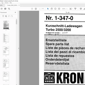 KRONE Turbo 2500/3200 Kurzschnitt-Ladewagen Ersatzteilliste Manual