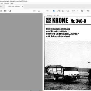 KRONE Turbo-2800 Bedienungsanleitung und Ersatzteilliste Manual