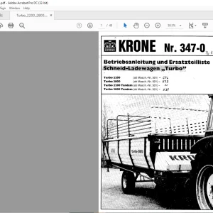 KRONE Turbo2200 Turbo2800 Turbo 2200 Tandem Turbo 2800 Tandem Betriebsanleitung und Ersatzteilliste Manual