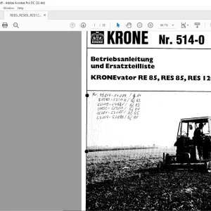 KRONE vator RE 85, RES 85, RES 120 Betriebsanleitung und Ersatzteilliste Manual