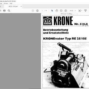 KRONE vator RE25-105 Betriebsanleitung und Ersatzteilliste Manual  - PDF