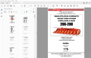 Kemper 206-208 CornStar Maize Corn Picker Parts Manual - PDF
