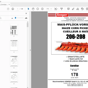 Kemper 206-208 CornStar Maize Corn Picker Parts Manual - PDF