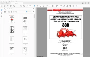 Kemper 330 Champion Rotary Crop Header Parts Manual - PDF