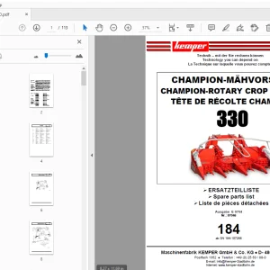 Kemper 330 Champion Rotary Crop Header Parts Manual - PDF