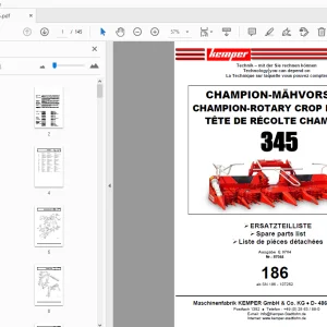 Kemper 345 Champion Rotary Crop Header Parts Manual - PDF