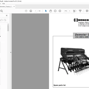 Kongskilde Demeter Classic CSA 3000 & 4000 Parts List Manual