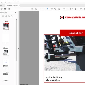 Kongskilde Hydraulic lifting of stonerakes Part List Manual
