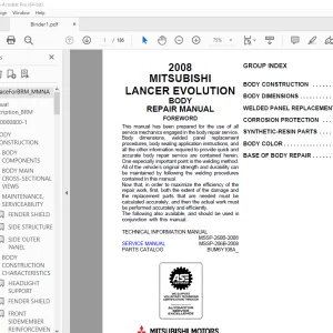Mitsubishi 2008 Lancer Evolution X Body Repair Manual - PDF DOWNLOAD