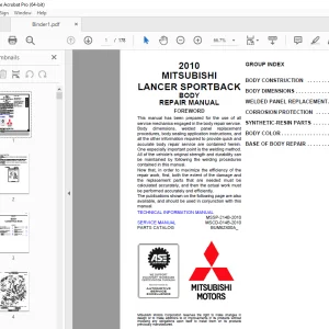 Mitsubishi 2010 Lancer Sportback Body Repair Manual - PDF DOWNLOAD
