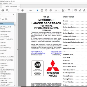 Mitsubishi 2010 Lancer Sportback Technical Information Manual PDF