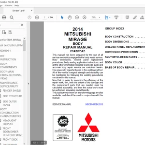 Mitsubishi 2014 Mirage Body Repair Manual - PDF DOWNLOAD