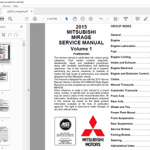 Mitsubishi 2015 Mirage Body Service Manual (Vol 1 & 2) - PDF DOWNLOAD