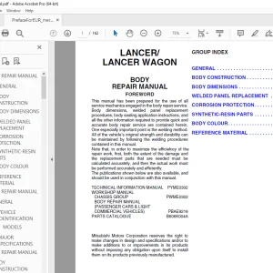 Mitsubishi Lancer / Lancer Wagon 2003 Body Repair Manual - PDF DOWNLOAD