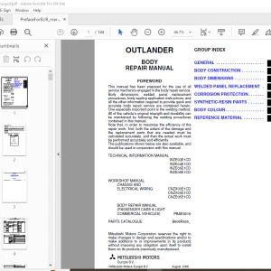 Mitsubishi Outlander 2005 Body Repair Manual - PDF DOWNLOAD