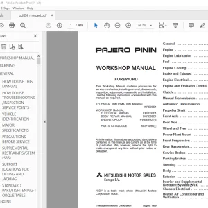 Mitsubishi Pajero Pinin 1999 Workshop Manual - PDF DOWNLOAD