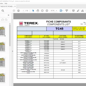 Terex Crane 745010 TC45 FICHES COMPOSANTS Components Manual PDF