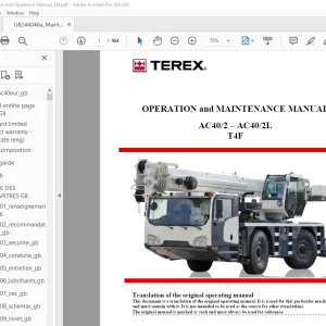 Terex Crane AC40/2 – AC40/2L T4F Operation & Maintenance Manual PDF