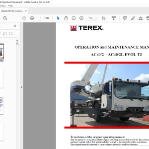 Terex Crane AC40/2–AC40/2L EVOL T3 OPERATION & MAINTENANCE Manual PDF