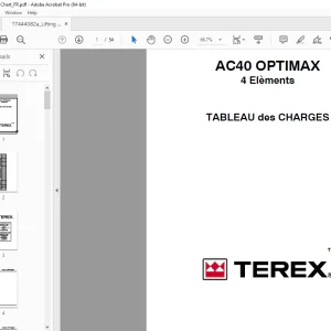 Terex Crane AC40 OPTIMAX 4 Elèments TABLEAU des CHARGES SN 253001 PDF