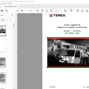 Terex Crane AC40/2 – AC40/2L EN13000 2010 Manuel de Conduite et d’Entretien PDF