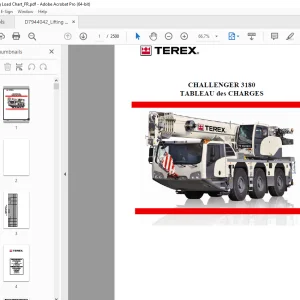 Terex Crane CHALLENGER 3180 TABLEAU des CHARGES SN 54107 PDF
