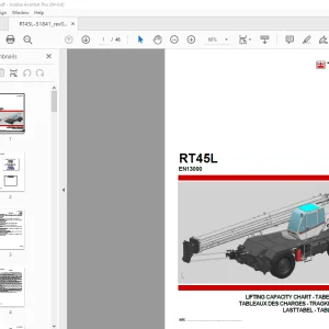 Terex Crane RT45L EN13000 Lifting Capacity Chart Manual 51841 PDF
