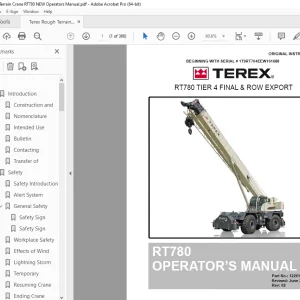 Terex Crane RT780 TIER 4 FINAL & ROW EXPORT Operatos's Manual 12261-741 PDF