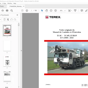 Terex Crane TC45–TC45L EURO5 EN 13000 2010 Manuel de Conduite et d’Entretien PDF