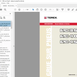 Terex Grue Sur Pneus RC35 RC40 RC45 Manuel d’utilisation et d’entretien PDF