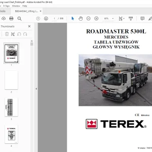 Terex ROADMASTER 5300L MERCEDES TABELA UDŹWIGÓW SN 780016 PDF