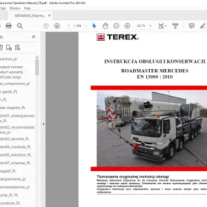Terex ROADMASTER MERCEDES EN13000 2010 INSTRUKCJA OBSŁUGI I KONSERWACJI PDF