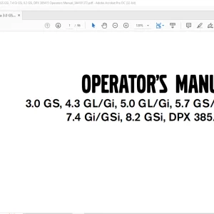 Volvo Penta 3.0 GS, 4.3 GL/Gi, 5.0 GL/Gi, 5.7 GS/GSi, 7.4 Gi/GSi, 8.2 GSi, DPX 385/415 Operator's Manual PDF