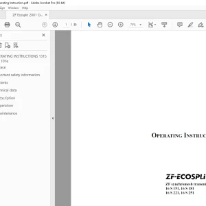 ZF ECOSPLIT Transmission 16 S 151, 16 S 181, 16 S 221, 16 S 251 Operating Manual PDF