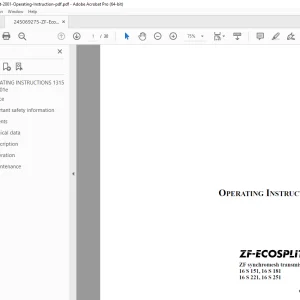 ZF ECOSPLIT 16 S 151, 16 S 181, 16 S 221, 16 S 251 Operating Manual 1315 758 101e PDF