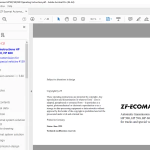 ZF-Ecomat Automatic Transmission HP 500, HP 590, HP 600 Operating Manual PDF