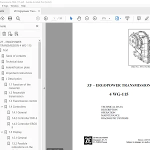 ZF Ergopower Transmission 4 WG-115 Operator's Manual PDF
