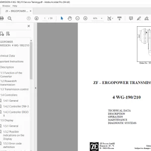 ZF Ergopower Transmission 4 WG-190/210 Operator's Manual PDF